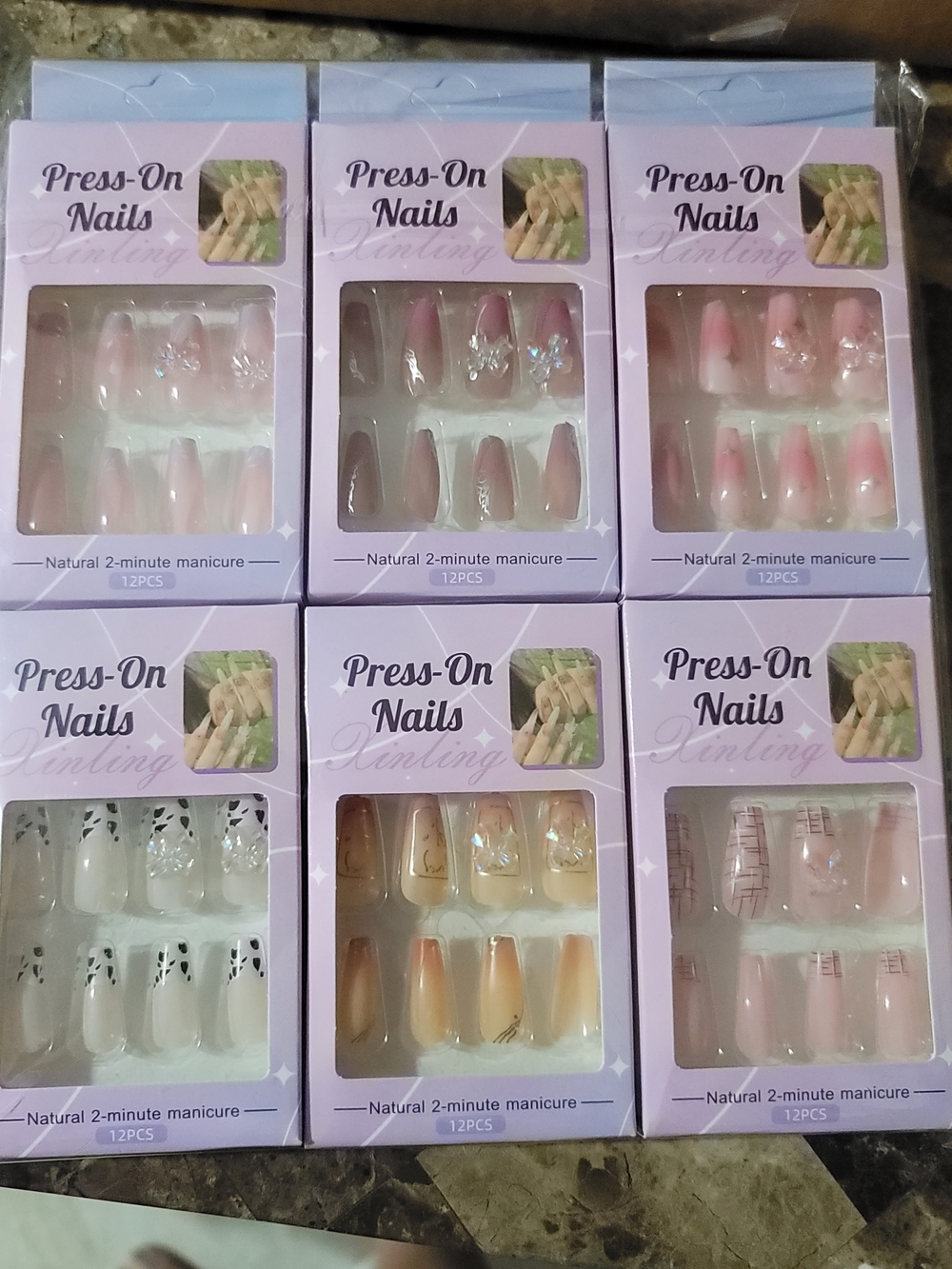 Press-On Nails Set — Pink Ombre & Neutral Designs